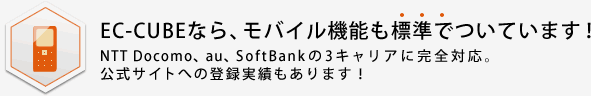 EC-CUBEならモバイル機能も標準でついています！ NTT Docomo、au、SoftBankの3キャリアに完全対応。 公式サイトへの登録実績もあります！